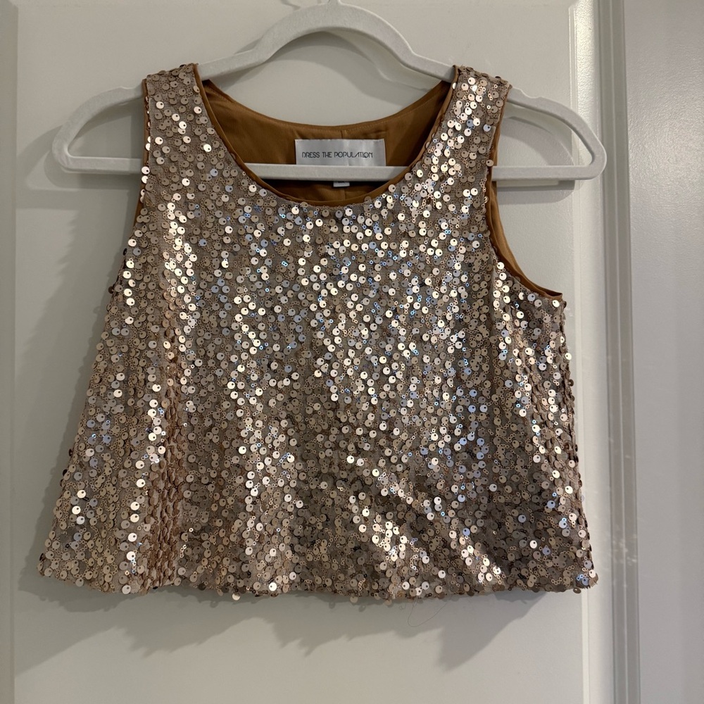 Dress the Population Tan Sequin Party Crop Top
